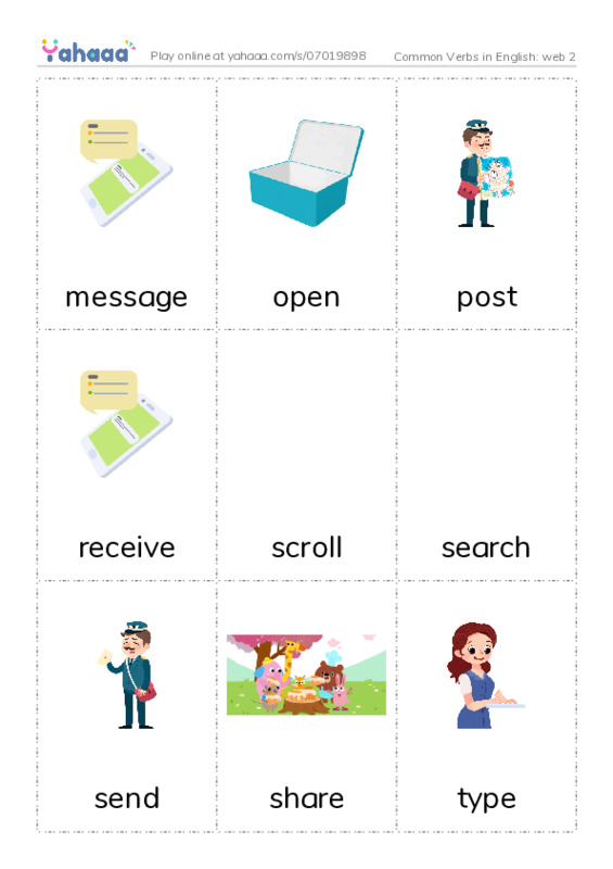 Common Verbs in English: web 2 PDF flaschards with images