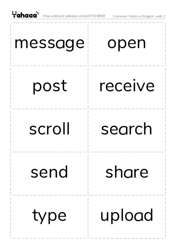 Common Verbs in English: web 2 PDF two columns flashcards