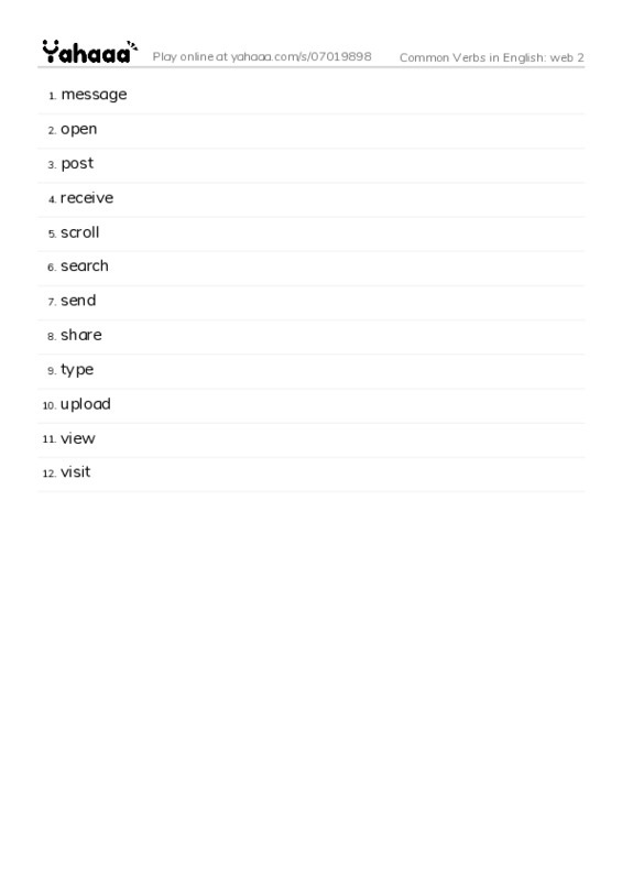 Common Verbs in English: web 2 PDF words glossary