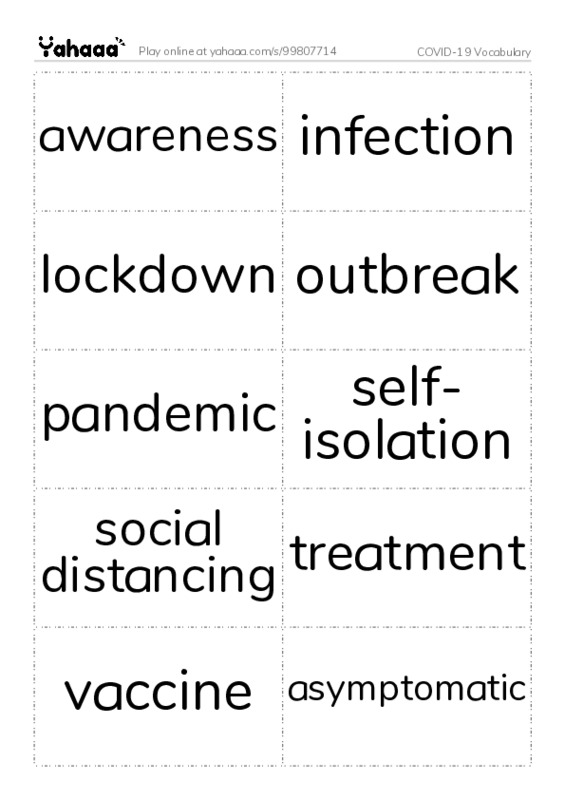 COVID-19 Vocabulary PDF two columns flashcards