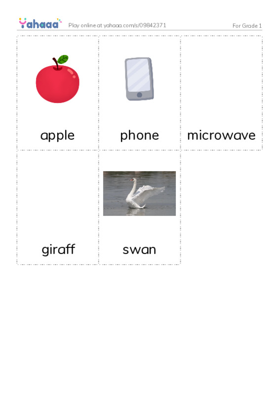 For Grade 1 PDF flaschards with images