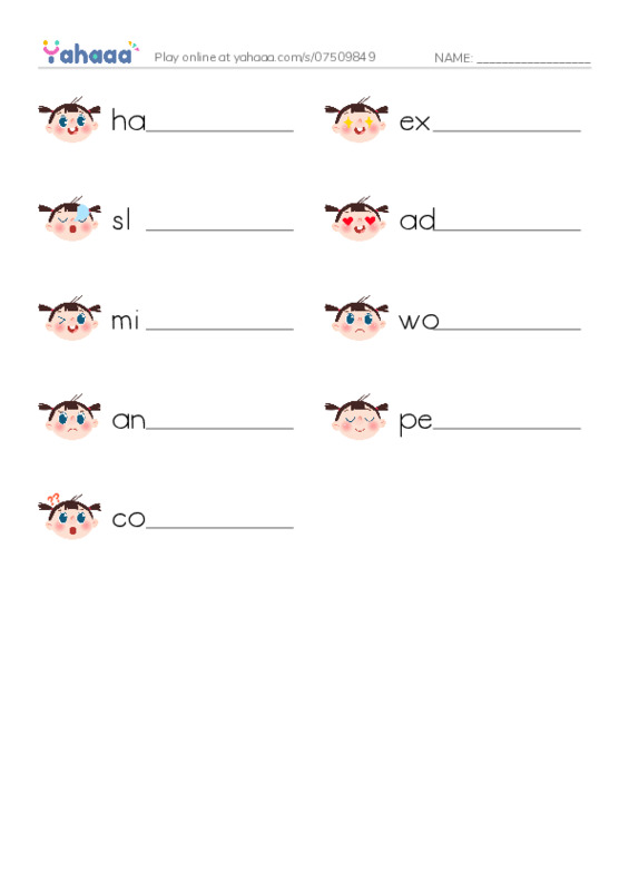 Feelings PDF worksheet writing row