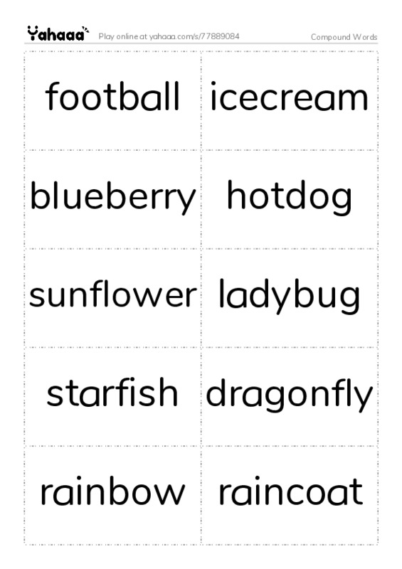 Compound Words PDF two columns flashcards