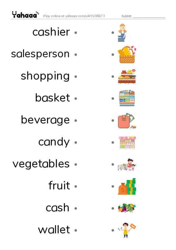 go to the supermarket PDF link match words worksheet