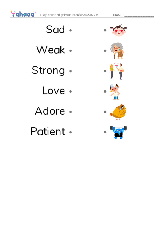 Feeling PDF link match words worksheet