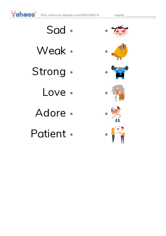 Feeling PDF link match words worksheet