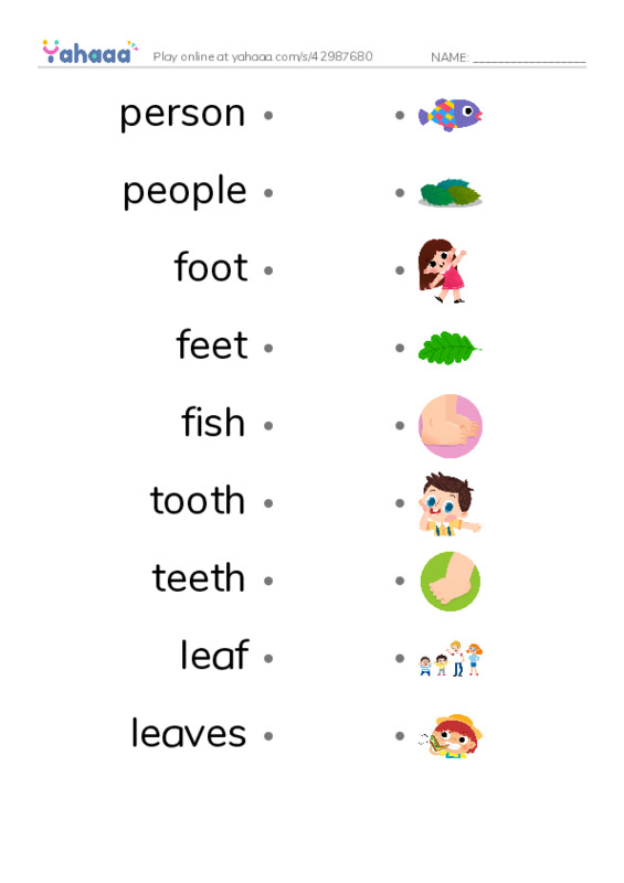 Singular and Plural Words1 PDF link match words worksheet