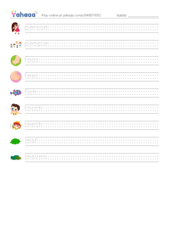 Singular and Plural Words1 PDF write between the lines worksheet
