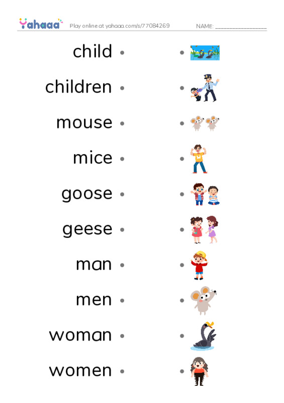 Singular and Plural Words2 PDF link match words worksheet