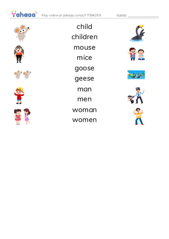 Singular and Plural Words2 PDF three columns match words