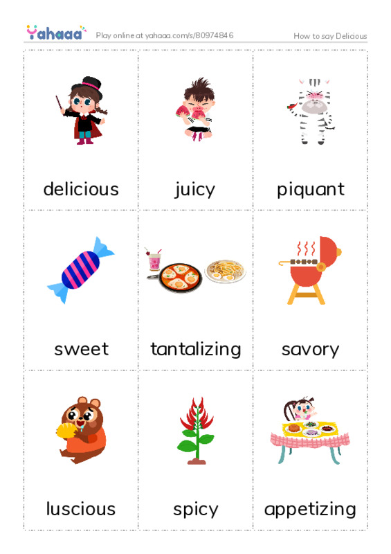How to say Delicious PDF flaschards with images