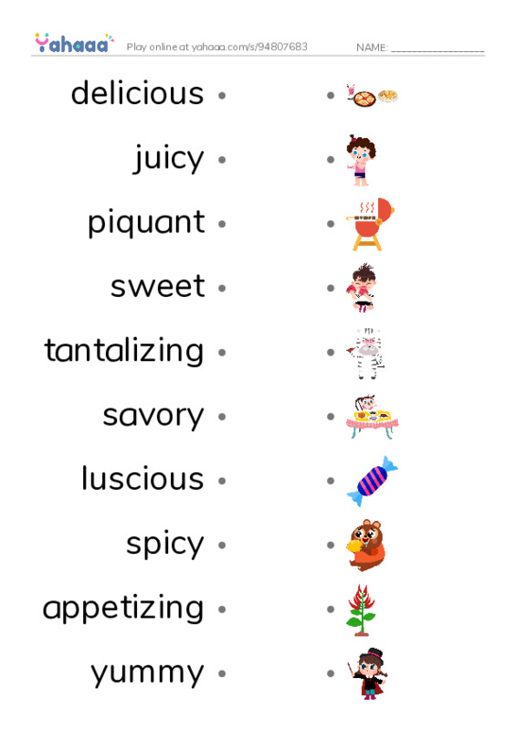 How to say Delicious PDF link match words worksheet