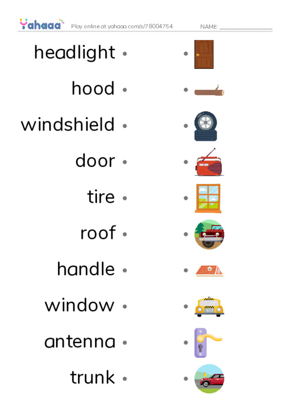 The Part of a Car PDF link match words worksheet