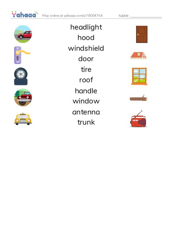 The Part of a Car PDF three columns match words