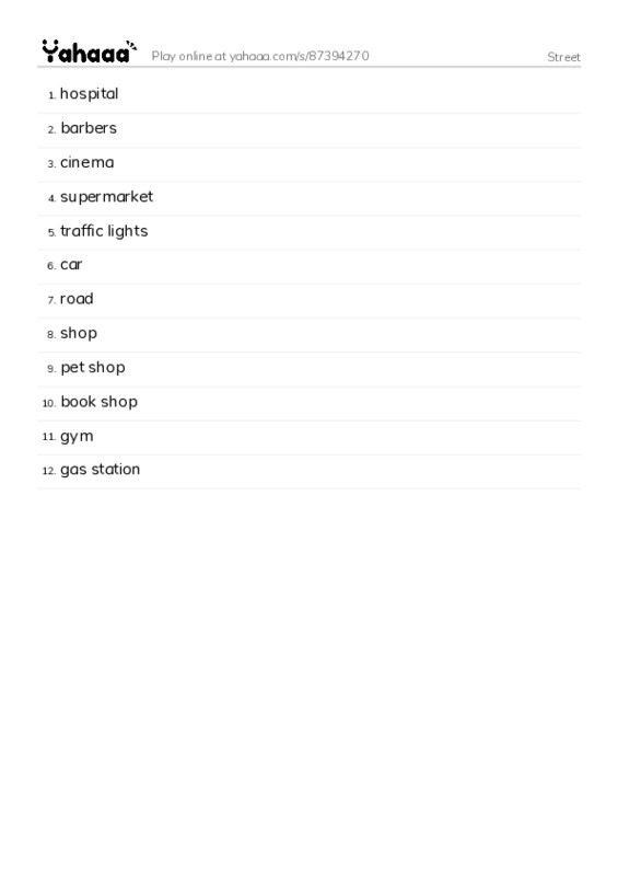 Street PDF words glossary