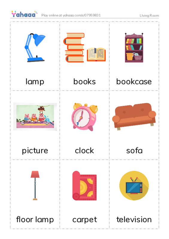 LIving Room PDF flaschards with images