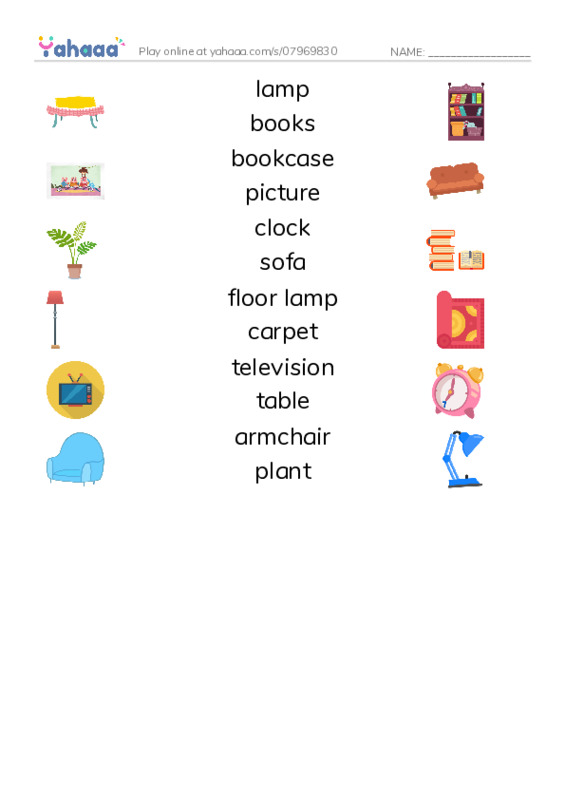 LIving Room PDF three columns match words