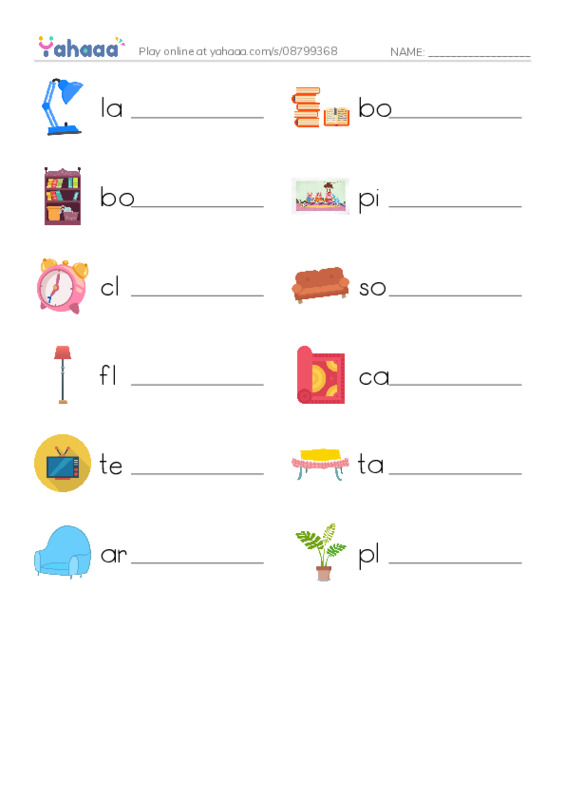 LIving Room PDF worksheet writing row