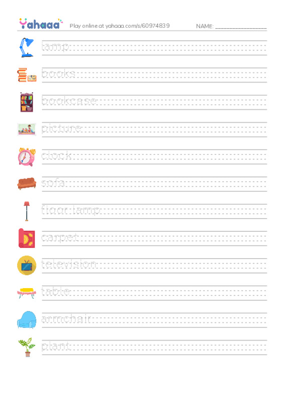 LIving Room PDF write between the lines worksheet