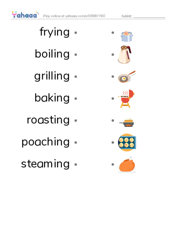 cooking PDF link match words worksheet