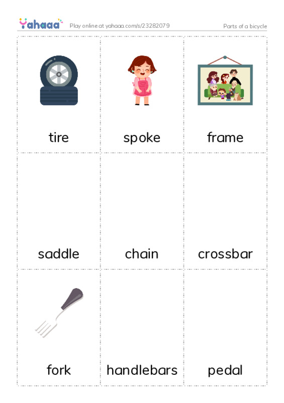 Parts of a bicycle PDF flaschards with images