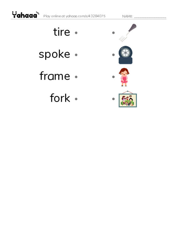 Parts of a bicycle PDF link match words worksheet