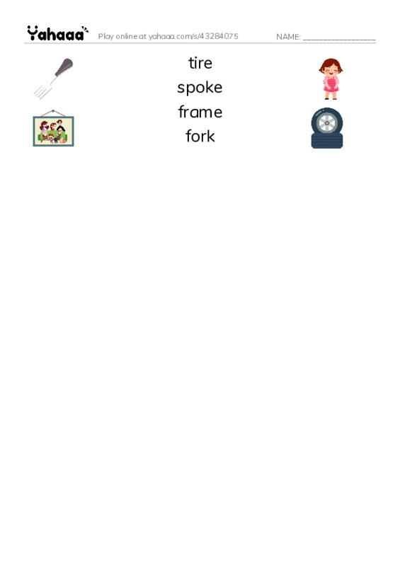 Parts of a bicycle PDF three columns match words