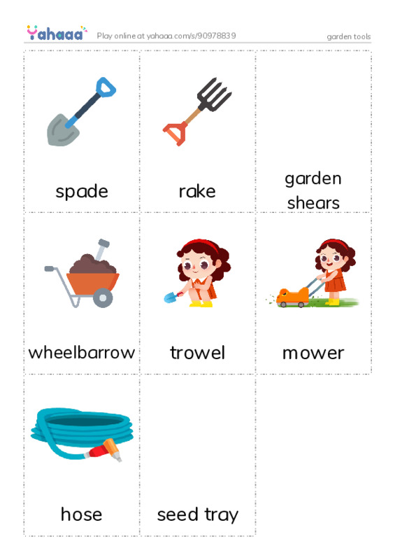garden tools PDF flaschards with images