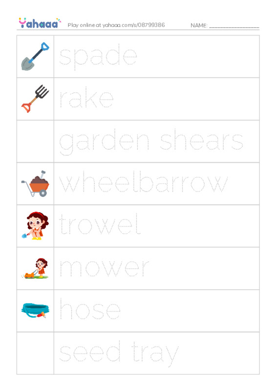 garden tools PDF one column image words