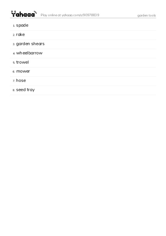 garden tools PDF words glossary