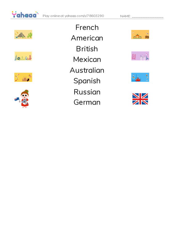Nationnality PDF three columns match words