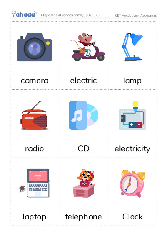 KET Vocabulary: Appliances PDF flaschards with images