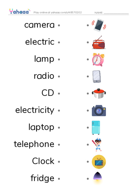 KET Vocabulary: Appliances PDF link match words worksheet