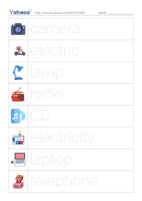 KET Vocabulary: Appliances PDF one column image words