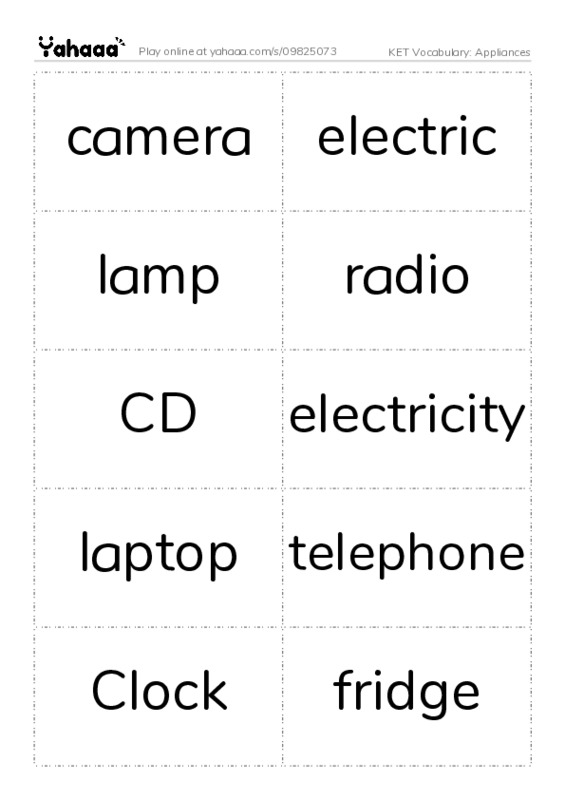 KET Vocabulary: Appliances PDF two columns flashcards