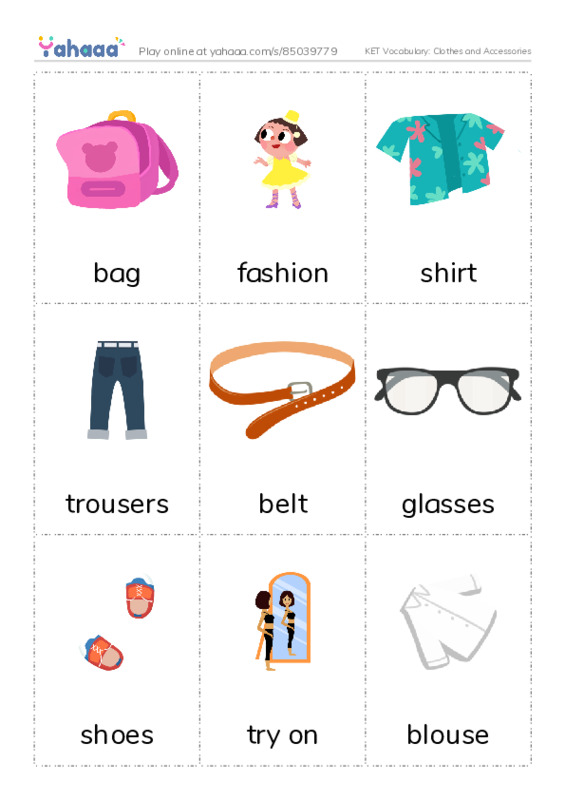 KET Vocabulary: Clothes and Accessories PDF flaschards with images