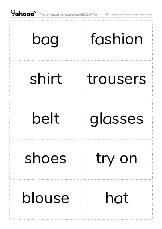 KET Vocabulary: Clothes and Accessories PDF two columns flashcards