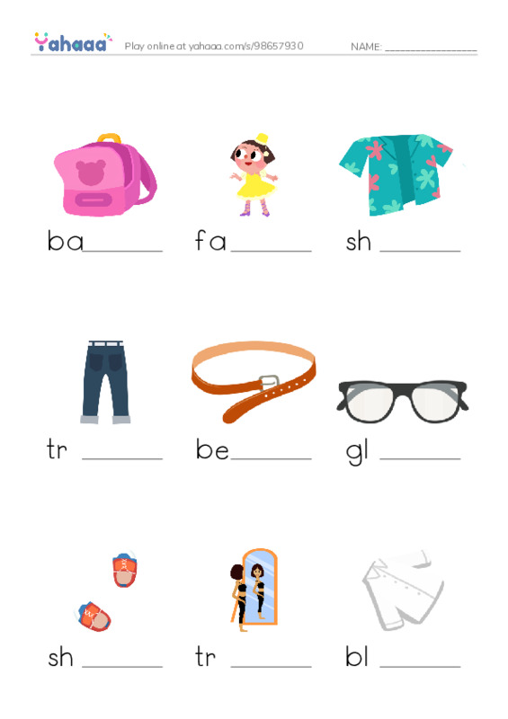 KET Vocabulary: Clothes and Accessories PDF worksheet to fill in words gaps