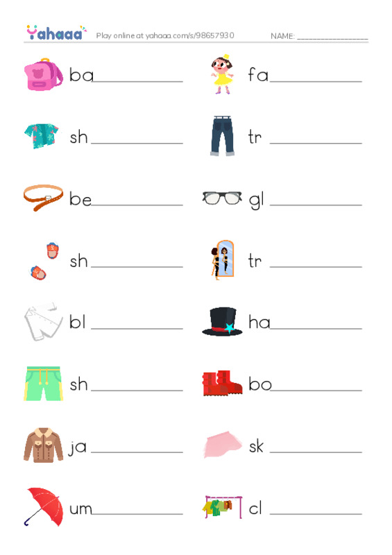 KET Vocabulary: Clothes and Accessories PDF worksheet writing row