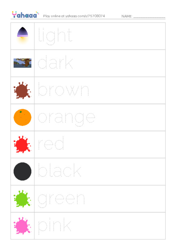 KET Vocabulary: Colours PDF one column image words