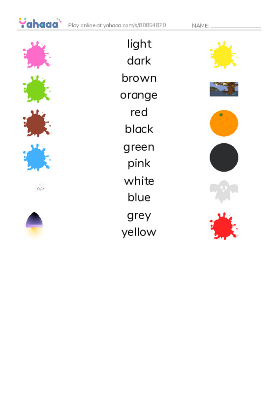 KET Vocabulary: Colours PDF three columns match words