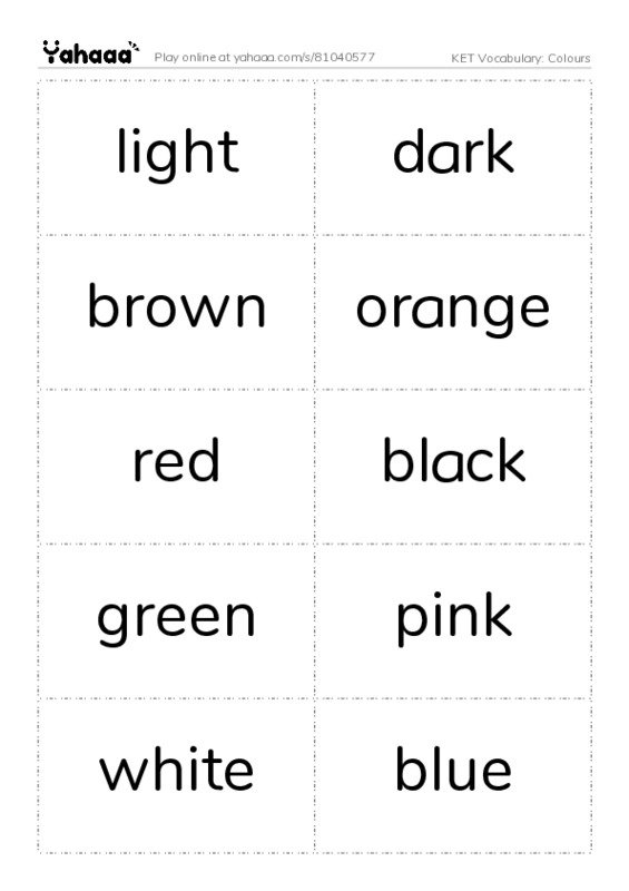 KET Vocabulary: Colours PDF two columns flashcards