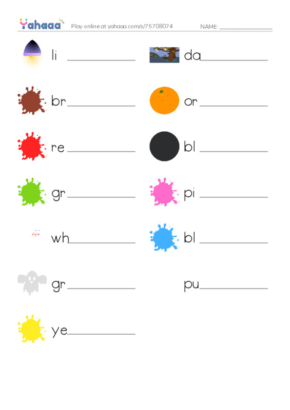 KET Vocabulary: Colours PDF worksheet writing row