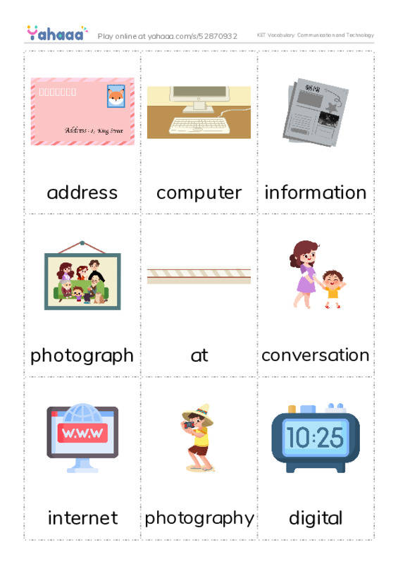 KET Vocabulary: Communication and Technology PDF flaschards with images