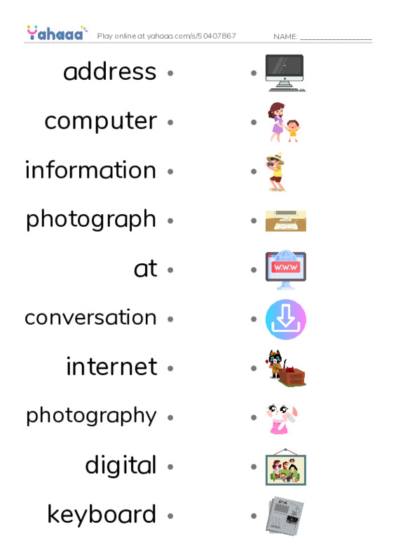 KET Vocabulary: Communication and Technology PDF link match words worksheet