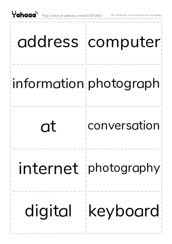 KET Vocabulary: Communication and Technology PDF two columns flashcards