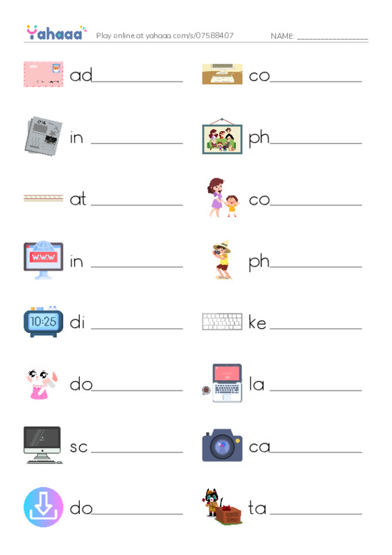 KET Vocabulary: Communication and Technology PDF worksheet writing row