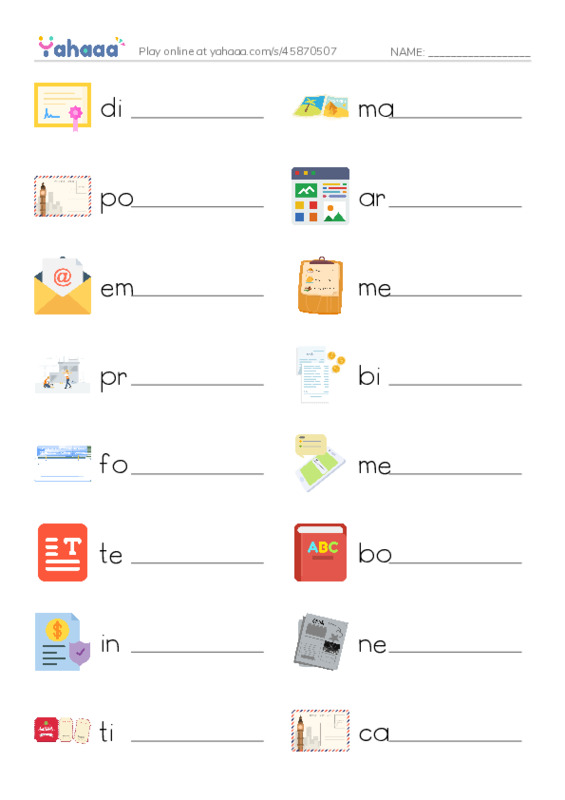 KET Vocabulary: Documents and Texts advertisement PDF worksheet writing row