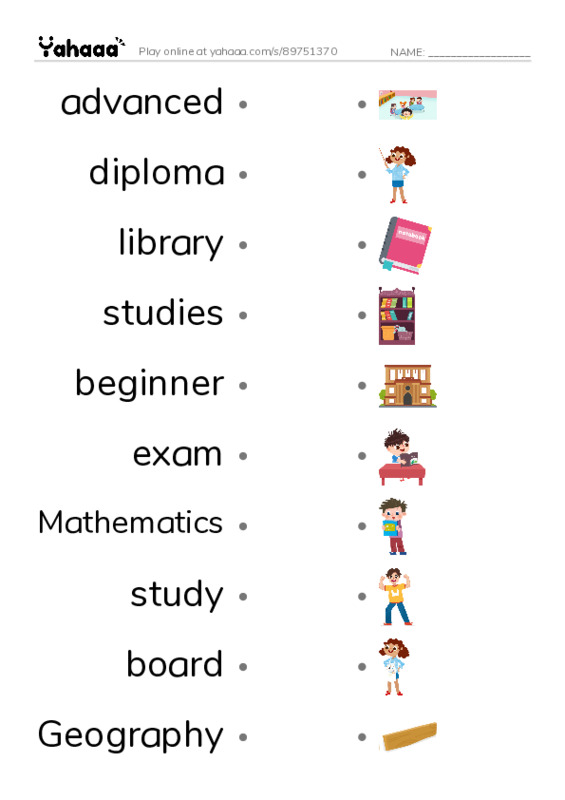 KET Vocabulary: Education PDF link match words worksheet