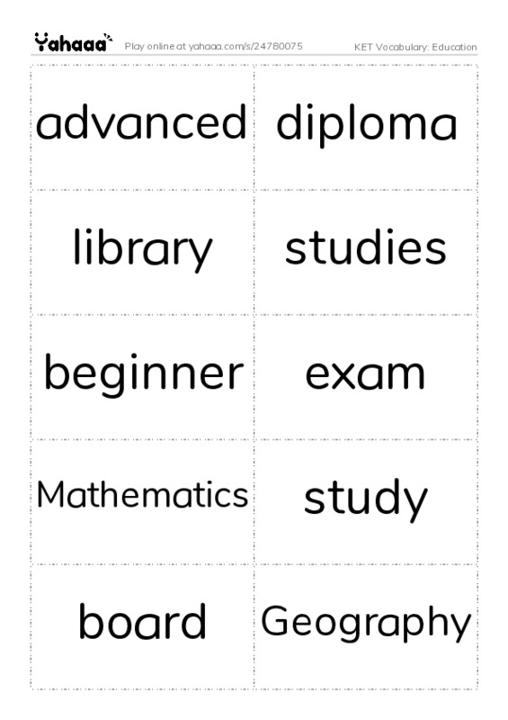 KET Vocabulary: Education PDF two columns flashcards